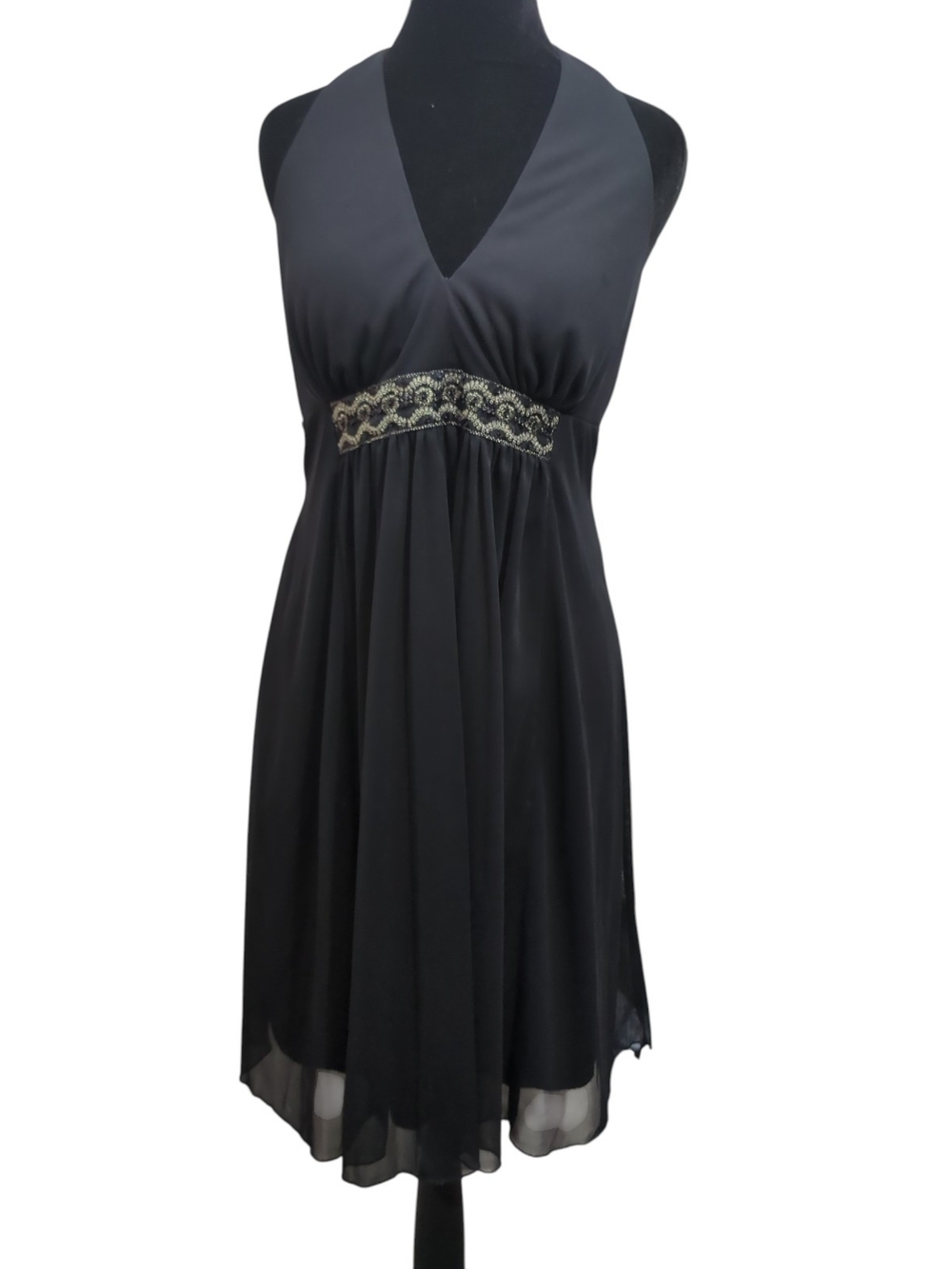 D.J. Summers Vintage Black Halter Cocktail Dress Beaded Empire Waist Y2K Size 10